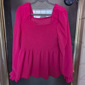 SHEIN Fuchsia Smocked Blouse